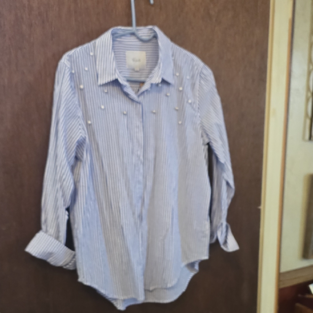 Rails Blue and White Striped Women Shirt